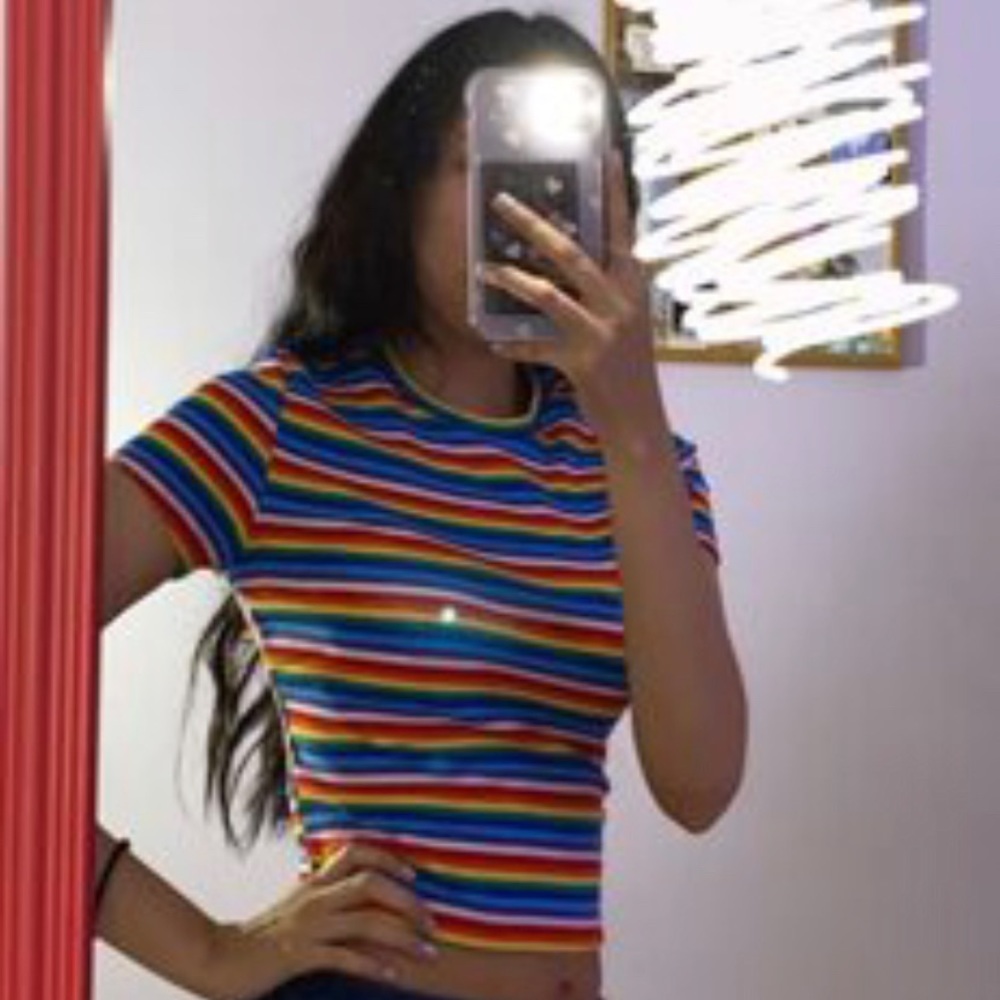 A rainbow striped crop top 🌈 ! (bff selling it)